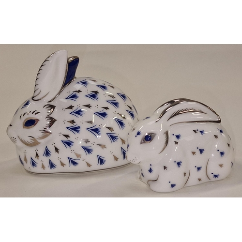 290 - Royal Crown Derby limited edition 25th Anniversary Rabbits paperweights. Both have gold stoppers box... 