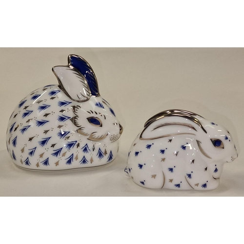 290 - Royal Crown Derby limited edition 25th Anniversary Rabbits paperweights. Both have gold stoppers box... 