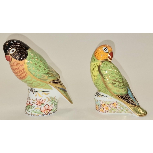 294 - Royal Crown Derby limited edition 223/2500 Red Faced Lovebird paperweight together with 223/2500 Bla... 