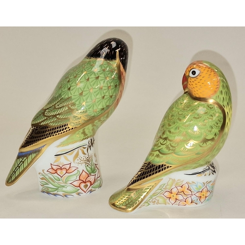 294 - Royal Crown Derby limited edition 223/2500 Red Faced Lovebird paperweight together with 223/2500 Bla... 