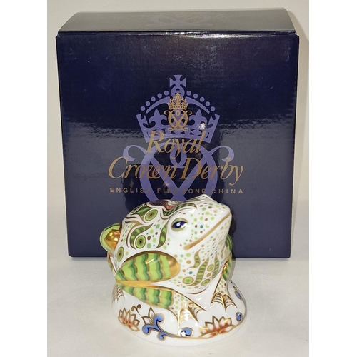 295 - Royal Crown Derby limited edition 1223/3500 Toad paperweight. Gold stopper. Signed to base c/w box a... 