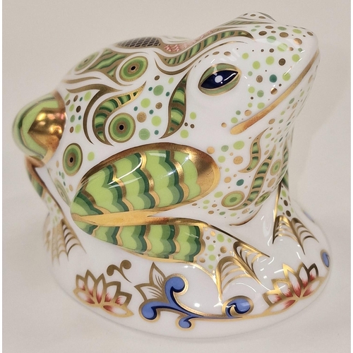 295 - Royal Crown Derby limited edition 1223/3500 Toad paperweight. Gold stopper. Signed to base c/w box a... 