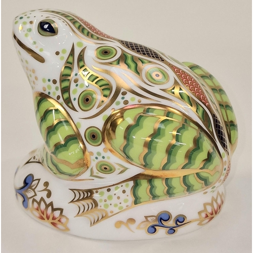 295 - Royal Crown Derby limited edition 1223/3500 Toad paperweight. Gold stopper. Signed to base c/w box a... 