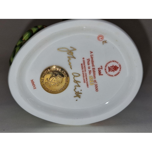 295 - Royal Crown Derby limited edition 1223/3500 Toad paperweight. Gold stopper. Signed to base c/w box a... 