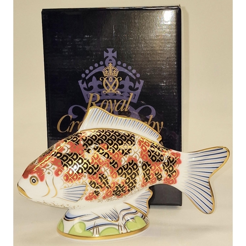 297 - Royal Crown Derby limited edition 0007/2500 Koi Carp paperweight. Gold stopper. Signed to base c/w b... 