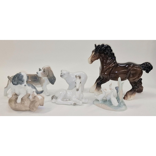 47 - Lladro model of a Basset dog, together with a Polar Bear, Nao playing puppies, Beswick cart horse pl... 