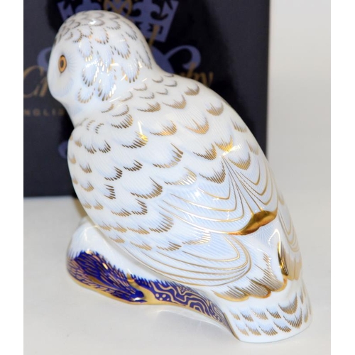 280 - Royal Crown Derby Imari Paperweight: Snowy Owl, Collectors Guild model, gold stopper c/w box.