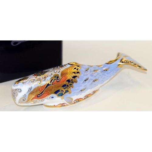 282 - Royal Crown Derby Imari Paperweight: Oceanic Whale, Collectors Guild model, gold stopper c/w box.