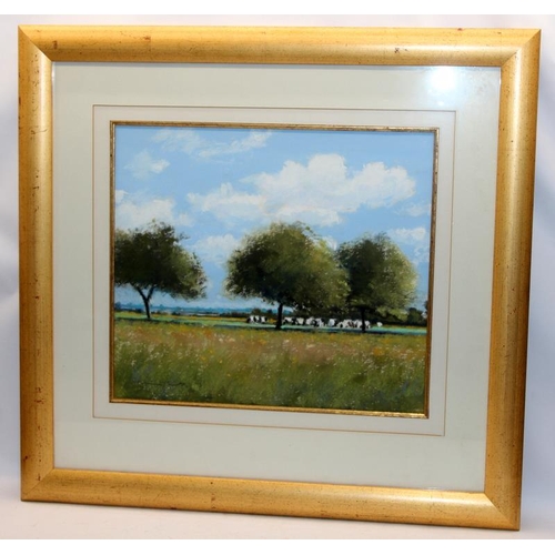 130 - Norman Smith (1949-) pastel on paper 'Cattle Grazing Near LeForville'. O/all frame size 66cms x 63cm... 