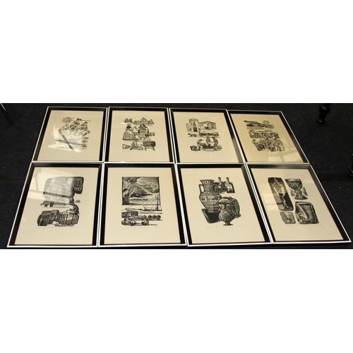 158 - Roman Waher (1909-1975) A series of 8 limited edition framed prints from wood engravings 'Wines of S... 