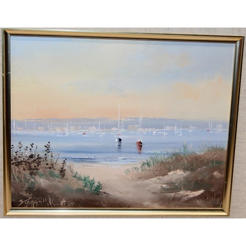 254 - John Steggall - Original oil painting 'Poole Harbour', o/all frame size 35cms x 30cms. Lot also incl... 