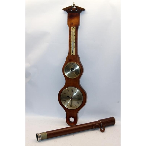 119 - Broadhurst Clarkson & co single draw leather clad telescope c/w wall hanging barometer/thermometer/q... 