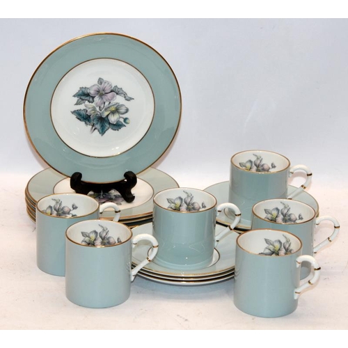 120 - Wedgwood porcelain set of small coffee cans, saucers and side plates for 6 in the Woodland pattern