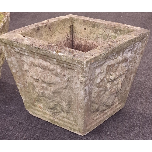 253 - Pair of vintage reconstituted concrete lions head garden planters each 28x37x35cm approx together wi... 