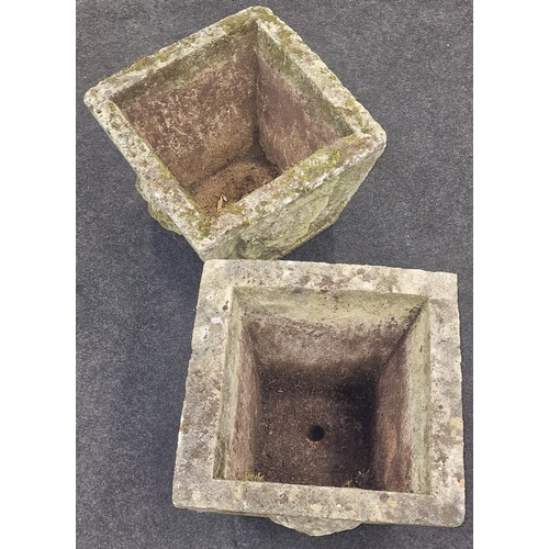 253 - Pair of vintage reconstituted concrete lions head garden planters each 28x37x35cm approx together wi... 