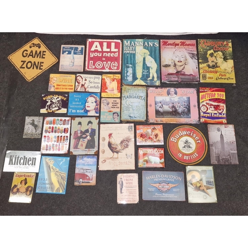 145 - A collection of contemporary tin advertising signs. Various subjects and sizes. 30 in total.