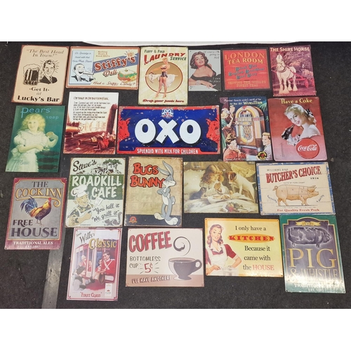 155 - A collection of contemporary tin advertising signs. Various subjects and sizes. 20 in total.