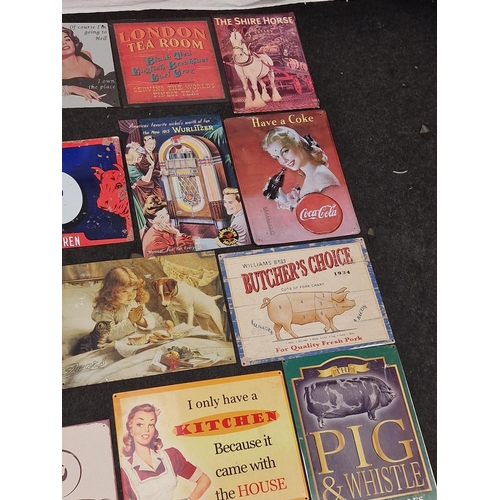 155 - A collection of contemporary tin advertising signs. Various subjects and sizes. 20 in total.