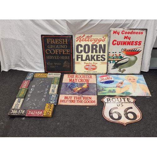 190 - A collection of large contemporary tin advertising signs. 7 in total.