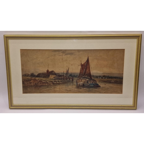 211 - H. Walls: Framed and Glazed early 20th century watercolour of a river scene signed 1907 66x39cm.