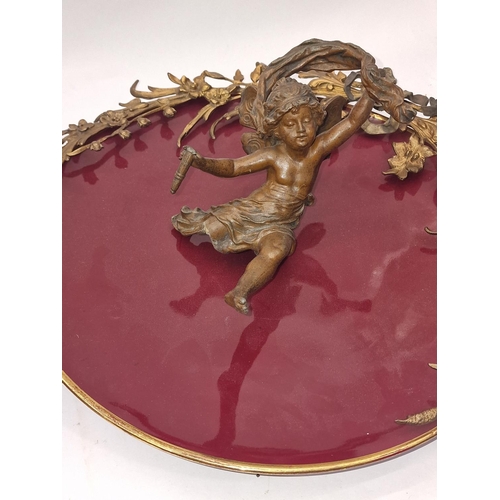 59 - Pair of Neoclassical Bronze Putti on red porcelain plates plaques wall decor 13