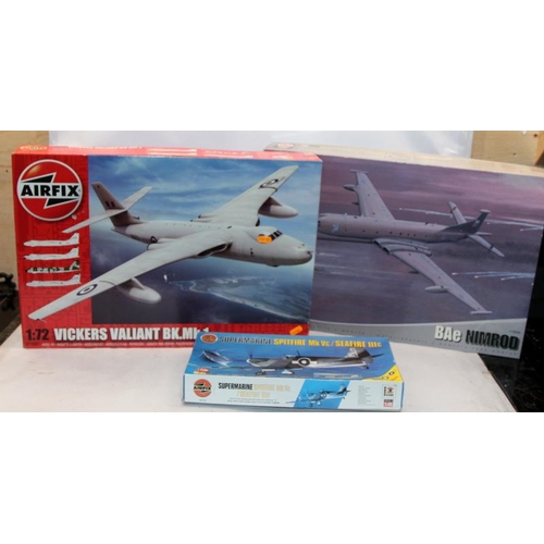 85 - Model kits: 3 x Airfix 1:72 aircraft kits, boxes opened but contents complete and unstarted