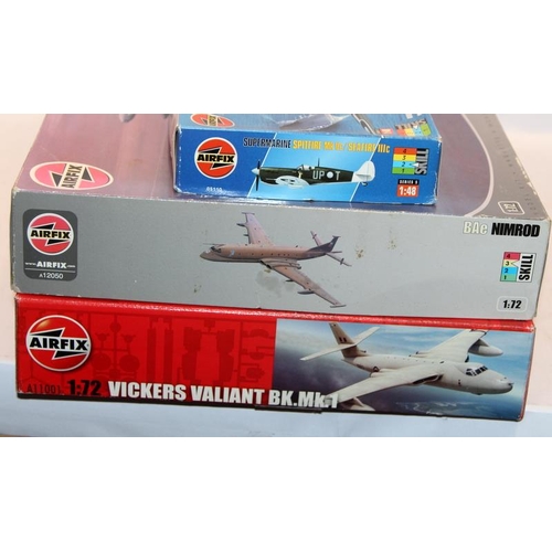 85 - Model kits: 3 x Airfix 1:72 aircraft kits, boxes opened but contents complete and unstarted