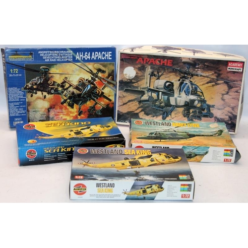 86 - Model Kits: 5 x Helicopter model kits, Airfix, Academy etc. Boxes opened with storage wear but conte... 