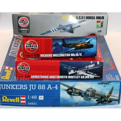 90 - Model kits: Revell 1:48 and 3 x Airfix 1:72 aircraft kits, boxes opened but contents complete and un... 