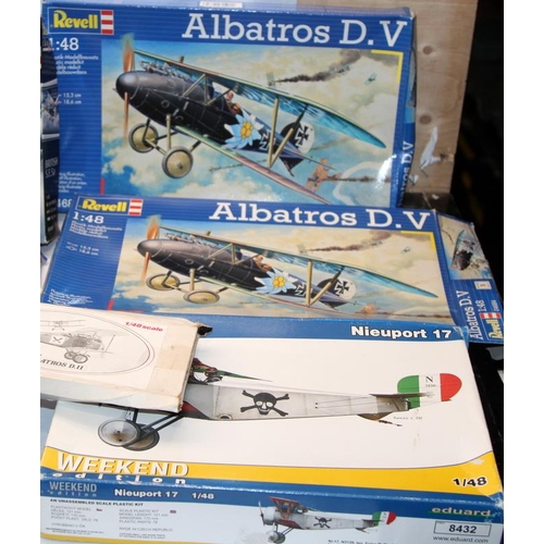 93 - Model Kits: A collection of Bi/Tri Plane model kits by Revell, Eduard, Academy, Lindberg, Glencoe et... 