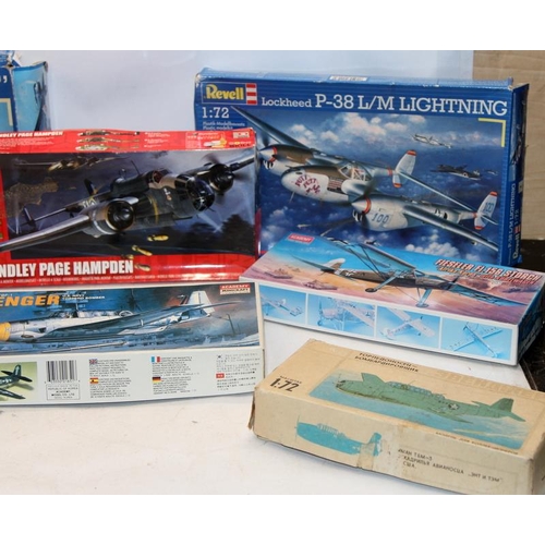 94 - Model Kits: A collection of WWII era model aircraft, Airfix, Revell, Academy etc. 8 items in lot, bo... 