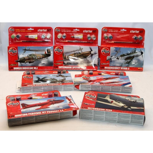 96 - Model Kits: 7 x Airfix aircraft starter sets (2 missing glue, one missing glue and brush). Boxes ope... 