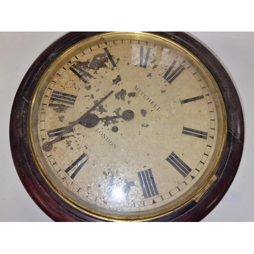 197 - Mitchell, London vintage drop dial wall clock with fusee movement now requiring restoration 15.5