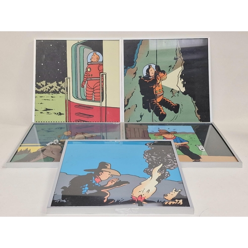 206 - Set of five contemporary Tin Tin framed and glazed pictures each measuring 31x31cm.