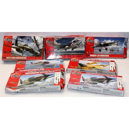 97 - Model Kits: 7 x Airfix 1:72 model aircraft kits. Boxes opened with storage wear but contents complet... 