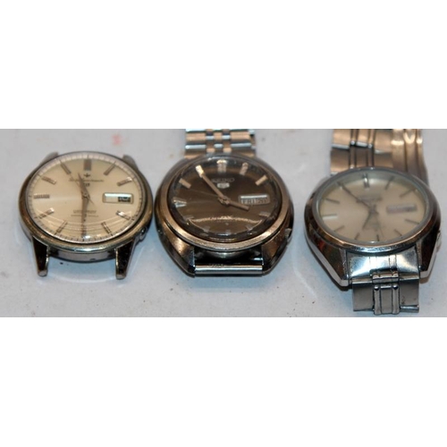 188 - A collection of six vintage Seiko gents automatic watches including Actus, Sportsmatic and '5', all ... 