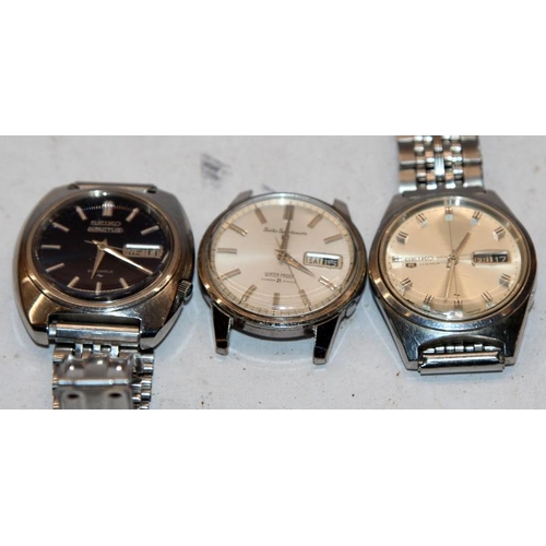 188 - A collection of six vintage Seiko gents automatic watches including Actus, Sportsmatic and '5', all ... 