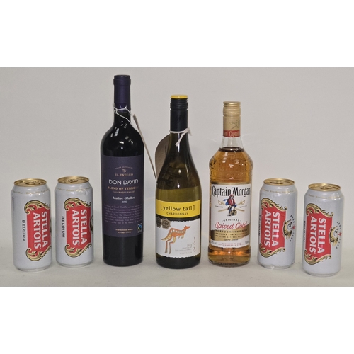 10 - Mixed alcohol to include a bottle of red wine, bottle of white wine, 7ocl bottle Captain Morgan's ru... 