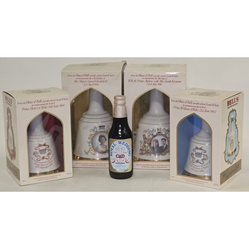 24 - Four boxed Bell's royal commemorative scotch whisky decanters together with a bottle of Charles and ... 