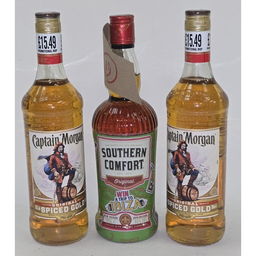 33 - 3 x bottles of misc. alcohol to include 2 x Captain Morgan's Spiced Gold Rum 70cl and 1 x Southern C... 