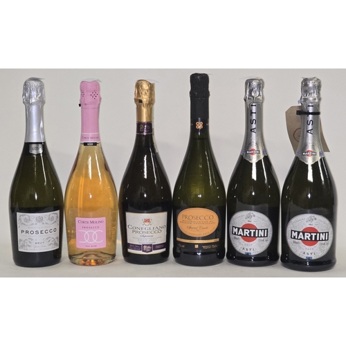 35 - 6 x bottles of sparkling wine to include 2 x Martini Asti and 4 x Prosecco (REF P44, P48, P85, P97).