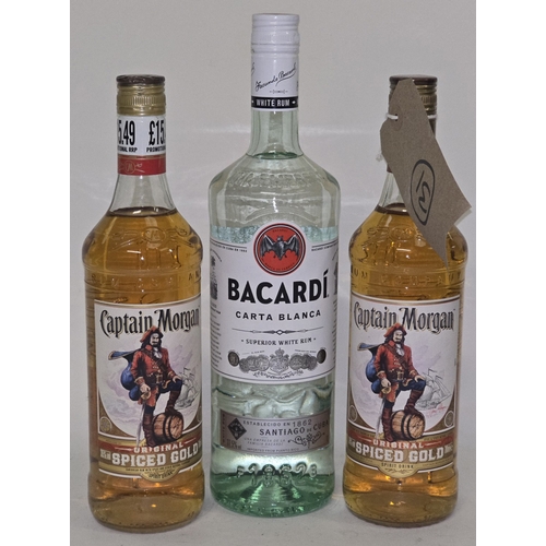 38 - 3 x bottles rum to include 2 x Captain Morgan's Spiced Rum 70cl and 1 x Bacardi Carta Blanca 1L (REF... 