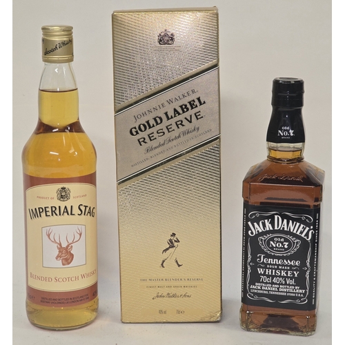 43 - 3 x bottles whisky to include Johnnie Walker Gold Label reserve boxed 70cl, Jack Daniel's Whiskey 70... 