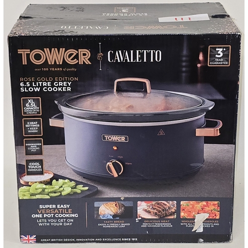156 - Tower Cavaletto 6.5 Litre grey slow cooker rose gold edition. Boxed appears new (REF E111).