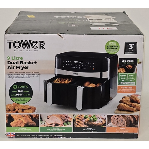 161 - Tower 9 Litre Dual Basket Air Fryer boxed appears new (REF E112).