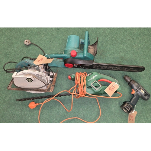173 - Quantity of electric power tools to include Black & Decker drill, hedge trimmer, circular saw and Bo... 