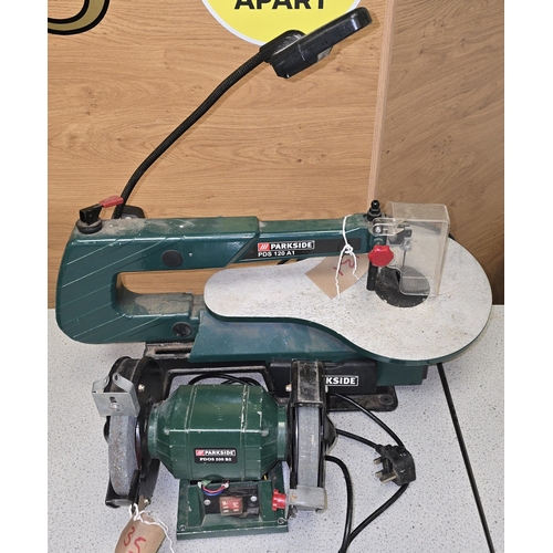 174 - Parkside PDS 120 A1 bandsaw together with Parkside PDOS 200 B2 Bench grinder (af) (REF E131, E135).