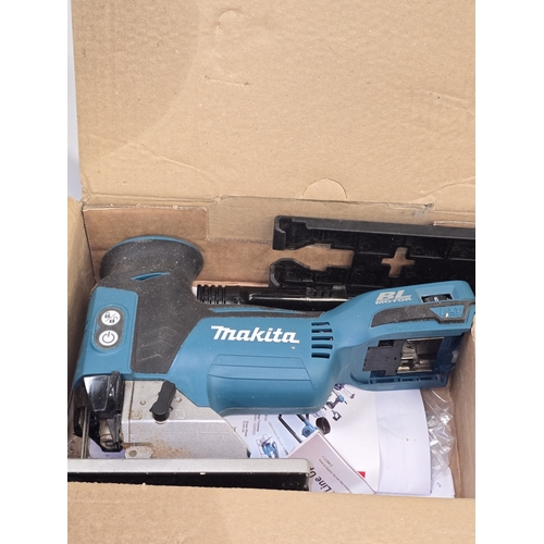 176 - Makita boxed Cordless Jig Saw (no battery) togrther with a Makita HP331D drill, Bosch charger and de... 