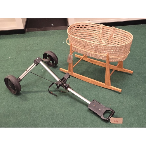178 - A Moses baby basket together with a golf bag trolley (REF E58, E64).