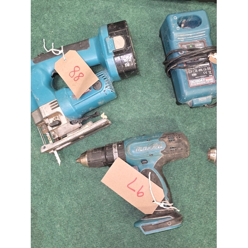 184 - Collection of Makita power tools together with a toolbox (REF E24, E92, E90, E97, E88, E93).